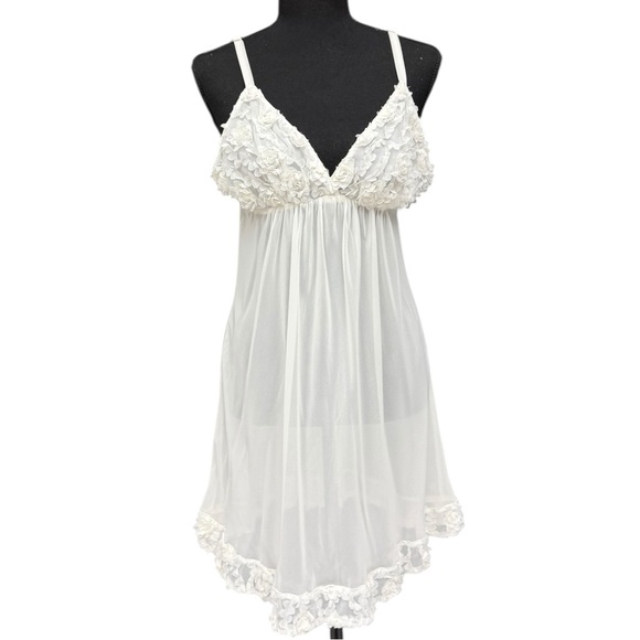 Vintage Oscar de la Renta Pink Label Ivory Babydoll Slip Dress Size Medium Y2K - Picture 1 of 12